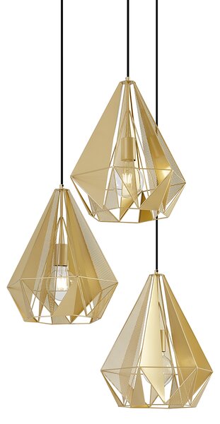 Lampada a sospensione industriale oro con rete 3 luci - Carcass