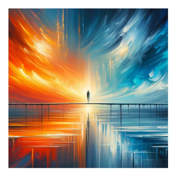 Quadro su tela – Figura sul molo tra cielo e terra