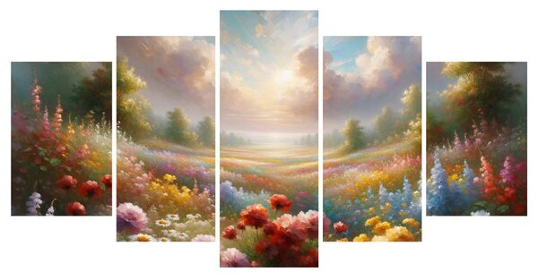 Quadri 5 pezzi – Prato fiorito nel paesaggio