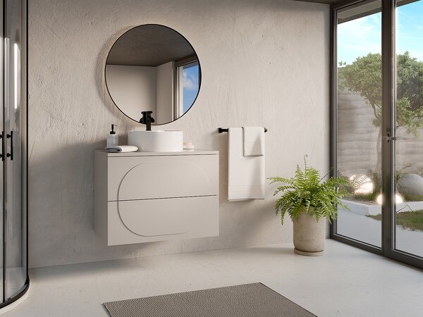 Mobile bagno sospeso con lavabo da appoggio rotondo - Beige - 80 cm - VUTOMA