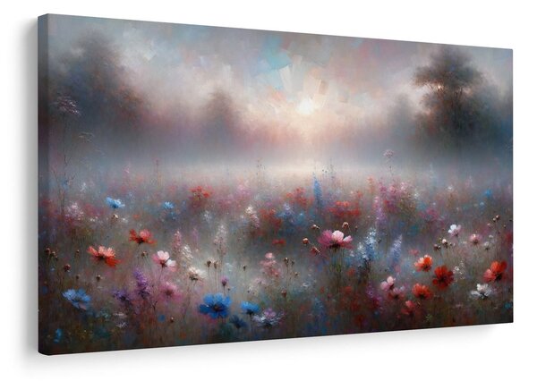 Quadro su tela – Prato nebbioso con fiori