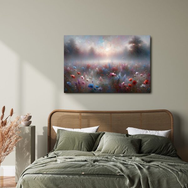 Quadro su tela – Prato nebbioso con fiori