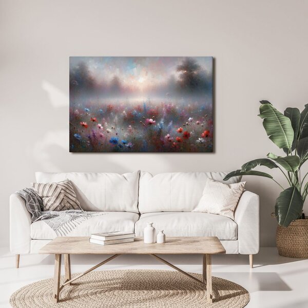 Quadro su tela – Prato nebbioso con fiori