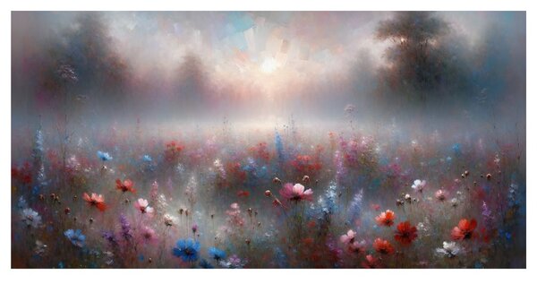 Quadro su tela – Nebbia mattutina sopra i fiori