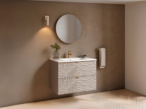Mobile bagno sospeso testurizzato con lavabo da incasso Beige 80 cm - RINAREL