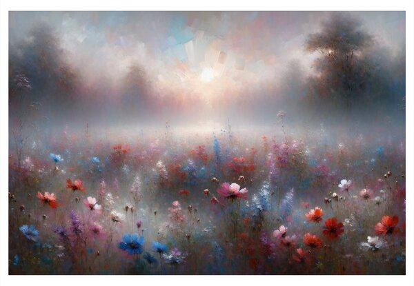 Quadro su tela – Prato nebbioso con fiori