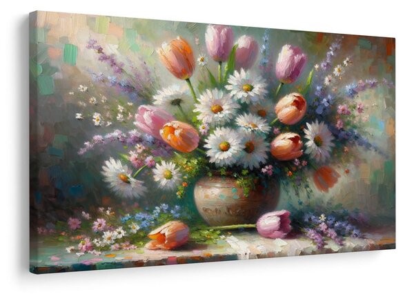 Quadro su tela – Bouquet di tulipani e margherite