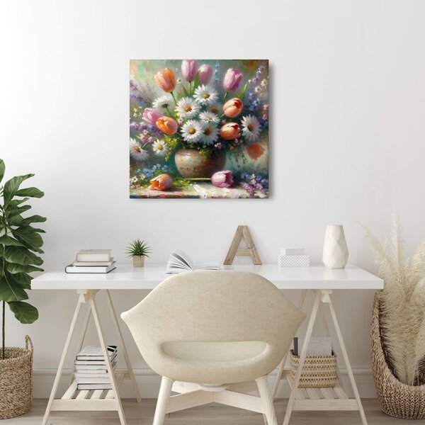 Quadro su tela – Fiori colorati in vaso