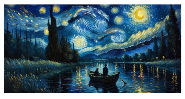 Quadro su tela – Notte stellata sul fiume