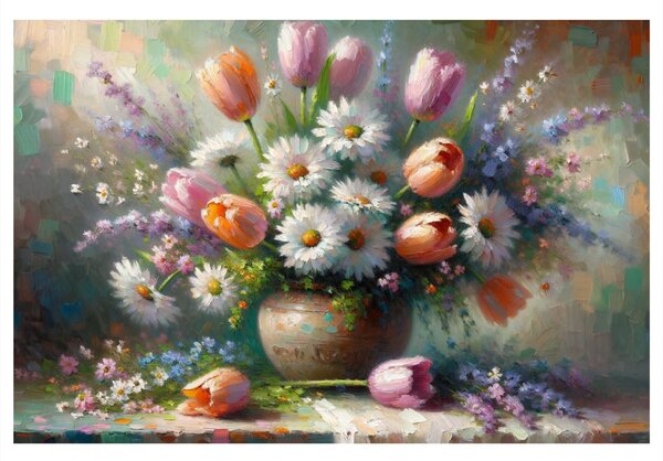 Quadro su tela – Bouquet di tulipani e margherite