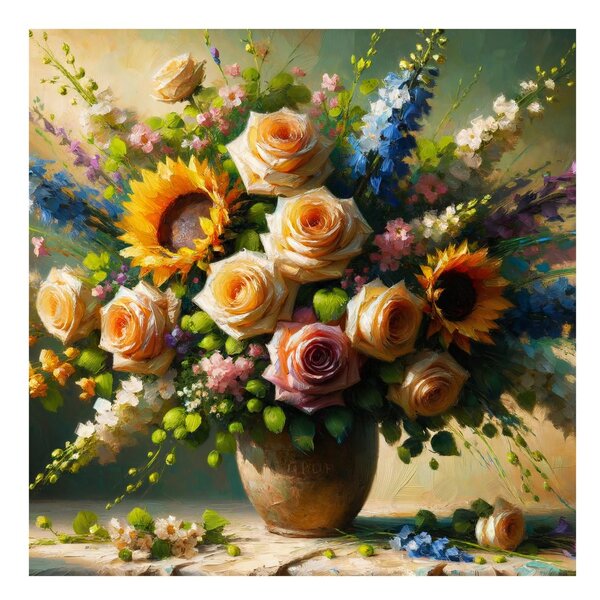 Quadro su tela – Bouquet di rose e girasoli
