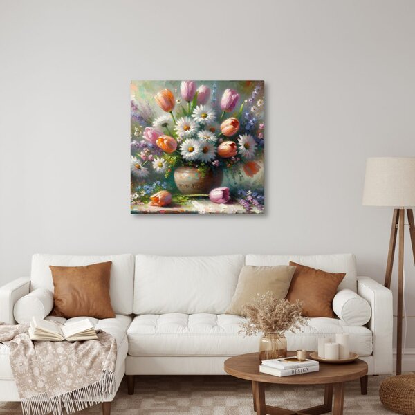 Quadro su tela – Fiori colorati in vaso