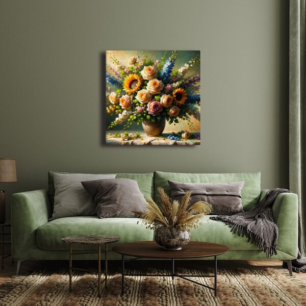 Quadro su tela – Bouquet di rose e girasoli