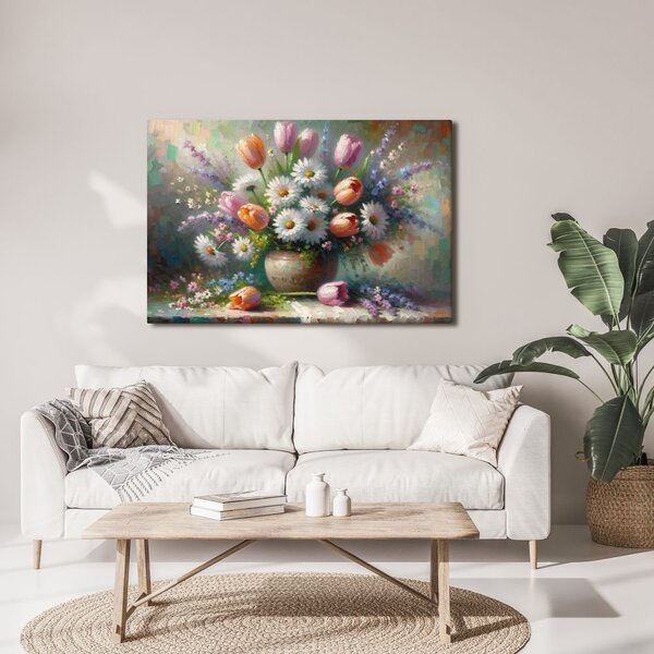 Quadro su tela – Bouquet di tulipani e margherite