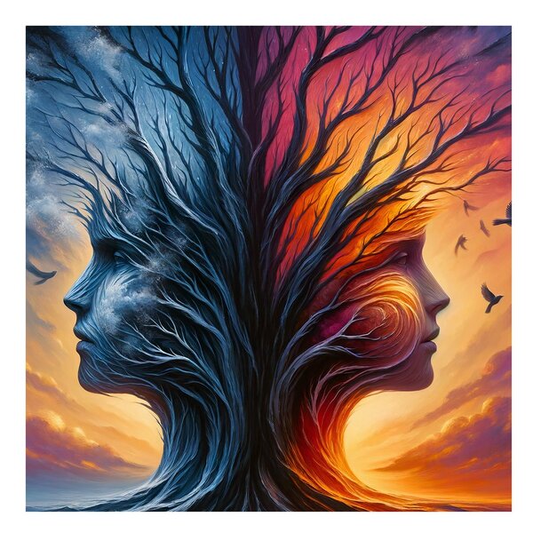 Quadro su tela – Volti nelle chiome dell’albero della vita
