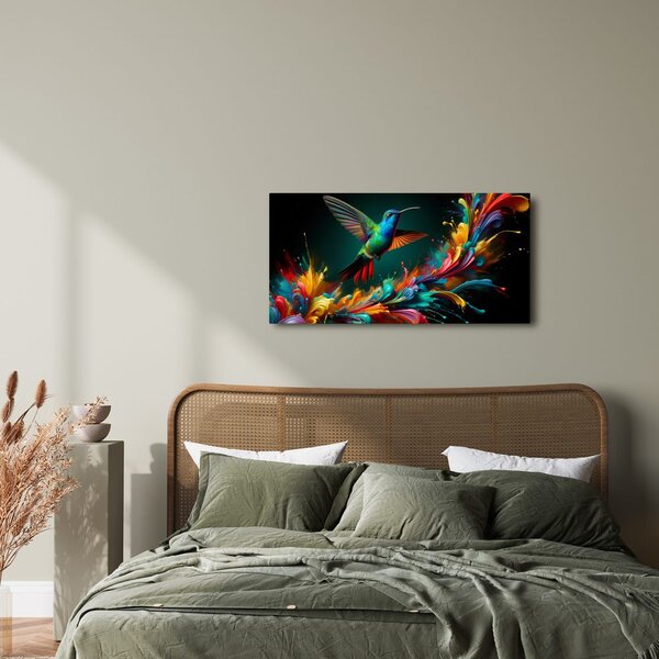 Quadro su tela – Colibrì ed esplosione di colori