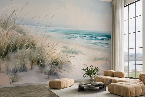 Carta da parati Spiaggia sabbiosa con onde e dune, Carta da parati Natura, w05537 : Uwalls.it