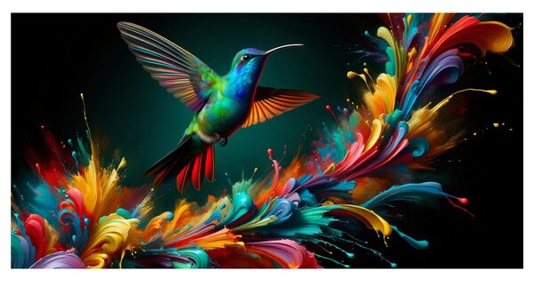 Quadro su tela – Colibrì ed esplosione di colori