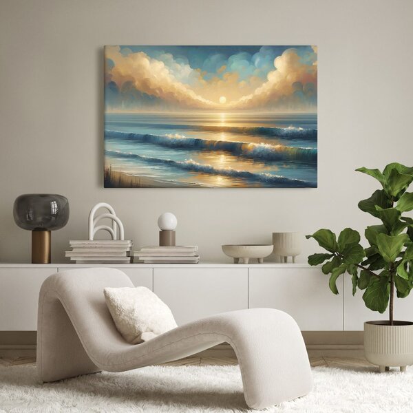Quadro su tela – Alba dorata sul mare