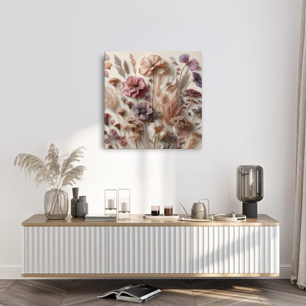 Quadro su tela – Fiori secchi in toni beige