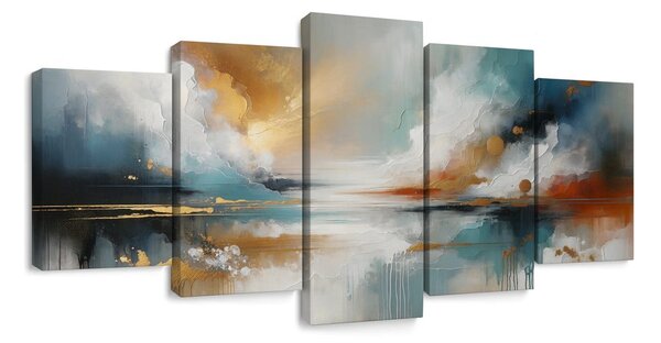 Quadri 5 pezzi – Paesaggio astratto con lago