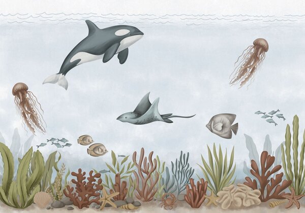 Carta da parati Animali marini tra coralli e alghe, Carta da parati Mare, w05545 : Uwalls.it