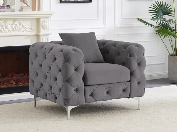 Poltrona Chesterfield in Velluto Antracite - EDWINA