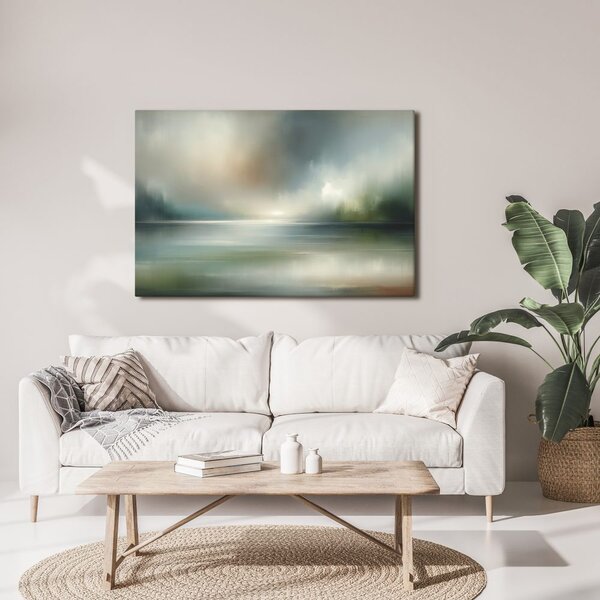 Quadro su tela – Panorama nebbioso con superficie d’acqua