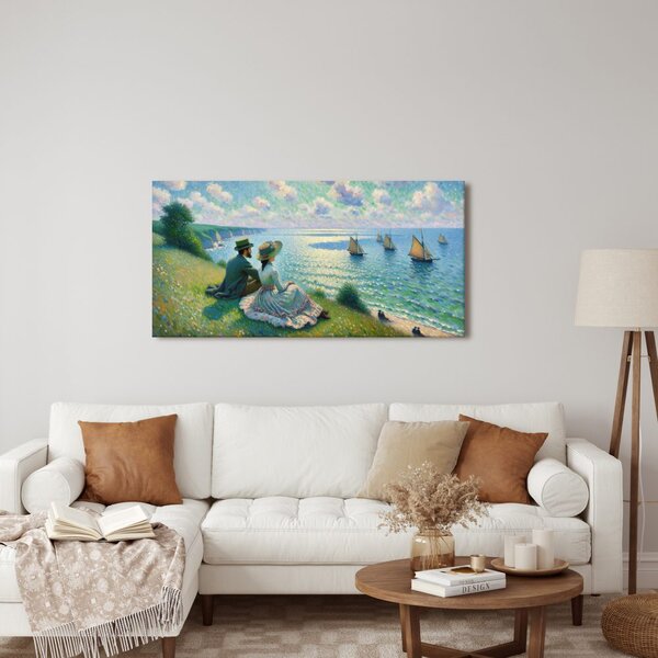 Quadro su tela – Coppia che osserva la barca a vela