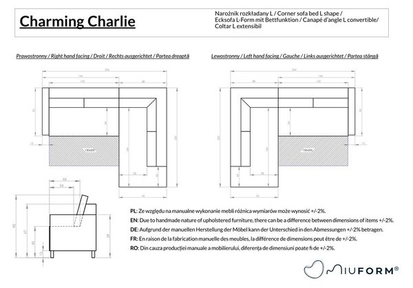 Divano letto angolare beige (angolo destro) Charming Charlie - Miuform