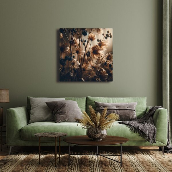 Quadro su tela – Fiori di prato in luce marrone