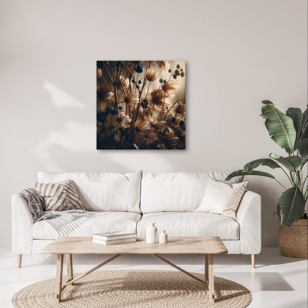 Quadro su tela – Fiori di prato in luce marrone