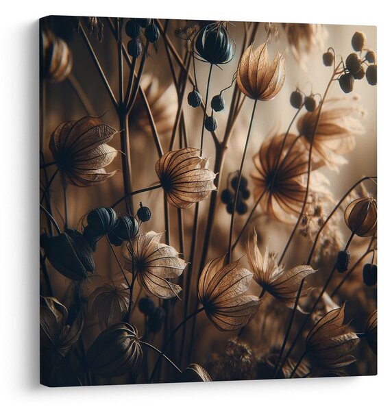 Quadro su tela – Fiori di prato in luce marrone