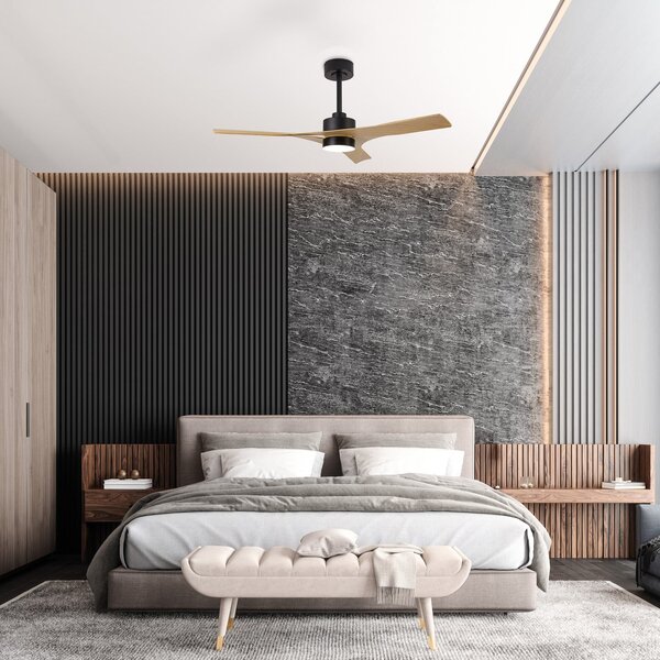 Ventilatore da soffitto LED in legno thailandese con motore a corrente continua Mantra Iluminación, Thai, dimmerabile, Legno, Soggiorno, Plastica, Moderno