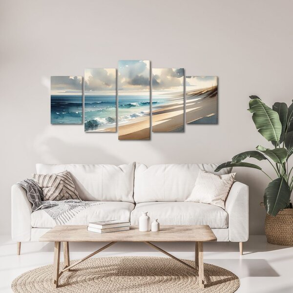 Quadri 5 pezzi – Onde delicate sulla riva