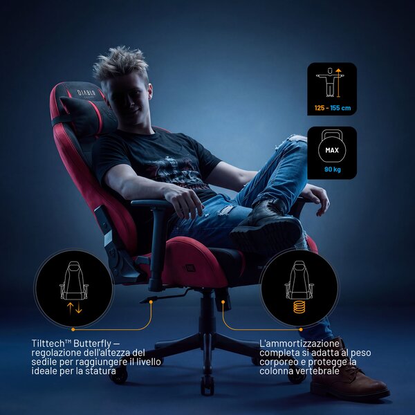 Sedia gaming in tessuto nero-rosso Diablo X-One 2.0 Bloody Mary Small
