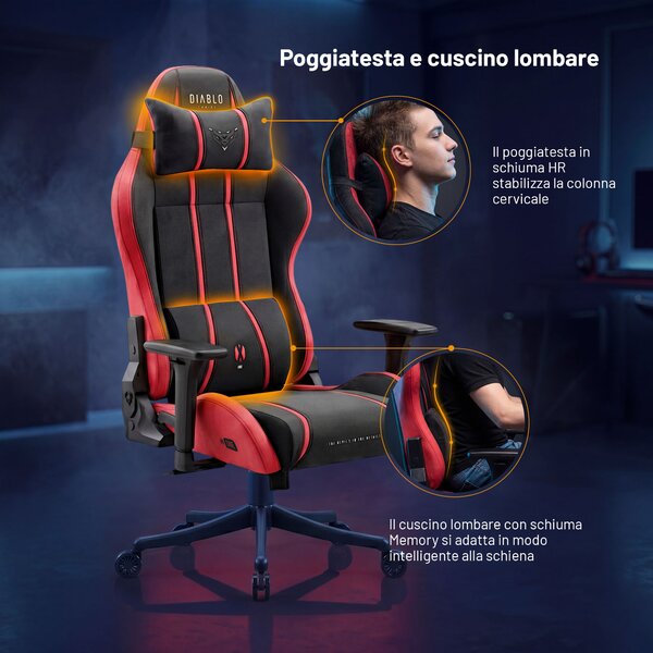 Sedia gaming in tessuto nero-rosso Diablo X-One 2.0 Bloody Mary Small