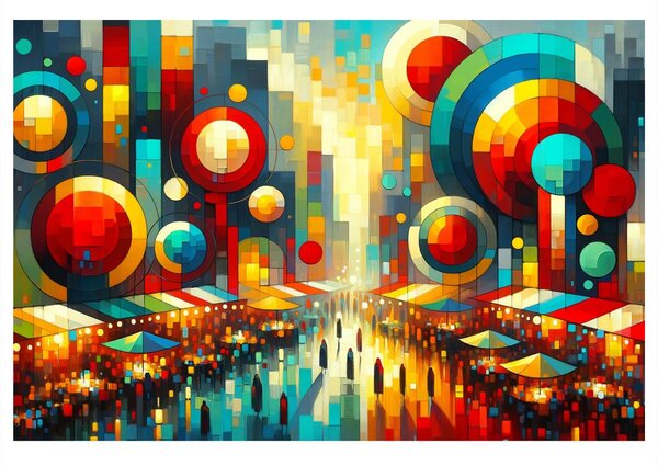 Quadro su tela – Città colorata nei cerchi