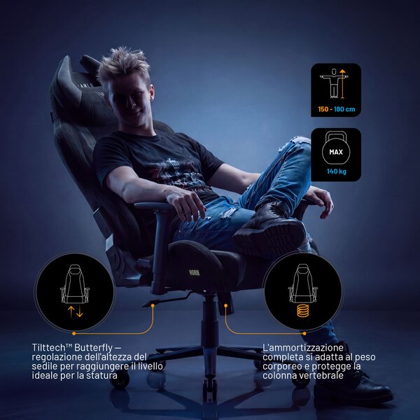 Sedia gaming in tessuto nera Diablo X-Horn 2.0 Burned Black Normal