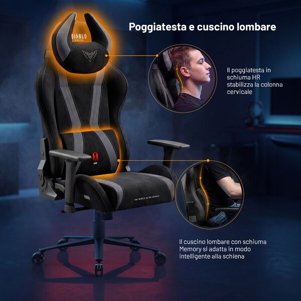 Sedia gaming in tessuto nera Diablo X-Horn 2.0 Burned Black Normal