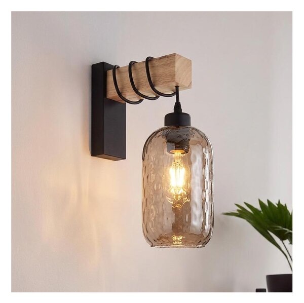 Brilagi - Lampada da parete WOOD GLASS 1xE27/60W/230V pino/nero/marrone fumé