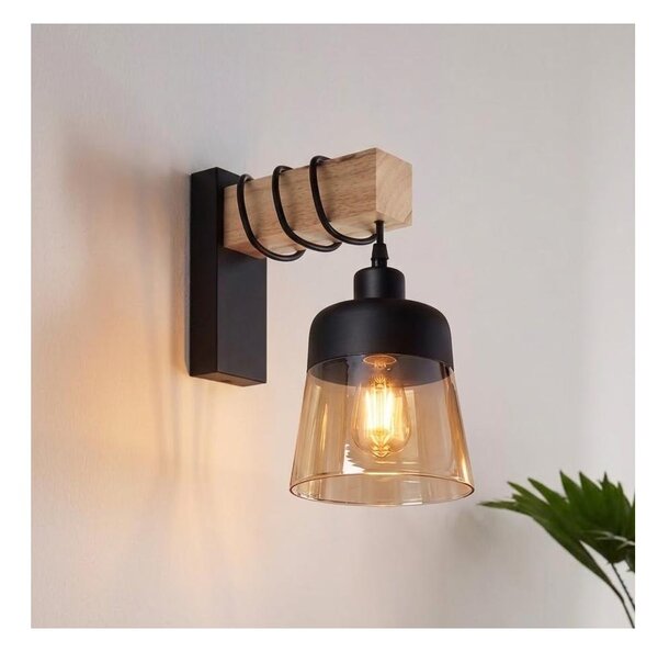 Brilagi - Lampada da parete WOOD GLASS 1xE27/60W/230V pino/nero/marrone fumé