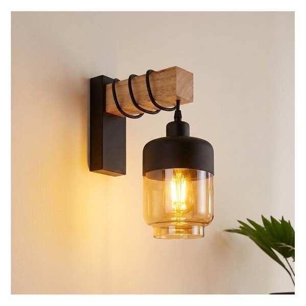 Brilagi - Applique WOOD GLASS 1xE27/60W/230V pino/nero/marrone fumé