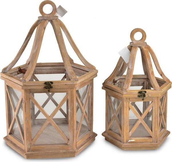 Set di lanterne in legno LOKKE Lokke Hexagon XL 34x30x52 cm e L 25,5x22x42 cm, colore naturale, 2 pezzi