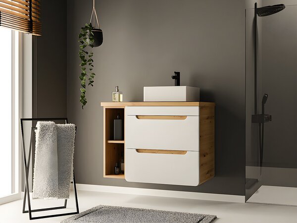 Mobili per bagno sospeso con lavabo semplice e nicchie 80 cm Colore: Naturale e Bianco - ARUBA
