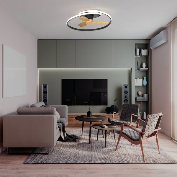 Ventilatore da soffitto LED Ocean nero/legno DC silenzioso - Mantra Mantra Iluminación, Ocean, dimmerabile, Nero, Soggiorno, Plastica, Moderno