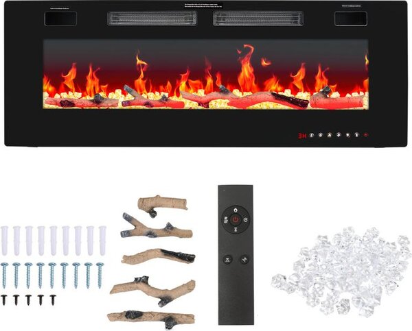 Caminetto elettrico Bettizia da 50 pollici 750W/1500W - Fuoco d'atmosfera - Effetto fiamma 3D - Protezione contro il surriscaldamento - Incluso telecomando e app di controllo