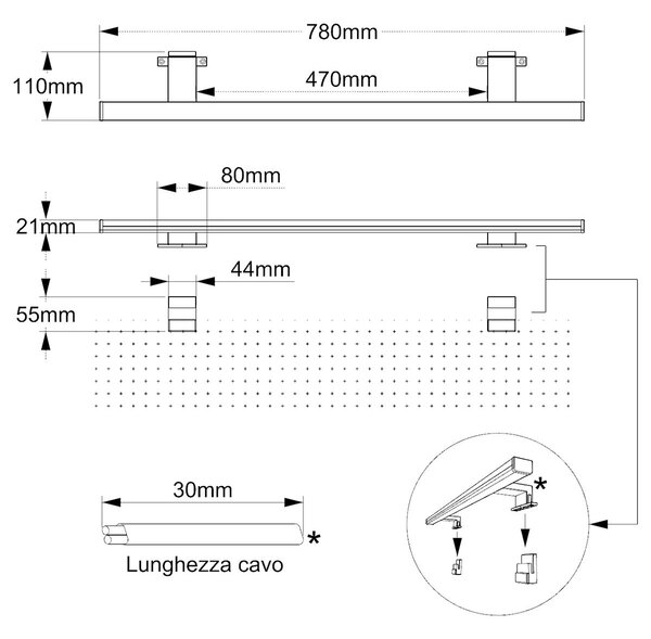 Lampada LED da Specchio 78cm 14W Cromata IP44 Tripla Installazione Colore Bianco Caldo 3.000K