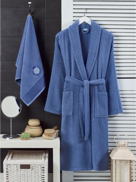 Set con accappatoio e asciugamano blu in cotone S e M – Mila Home