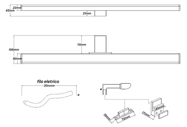Lampada LED da Specchio 60cm 11W Stondata IP44 Tripla Installazione Colore Bianco Caldo 3.000K